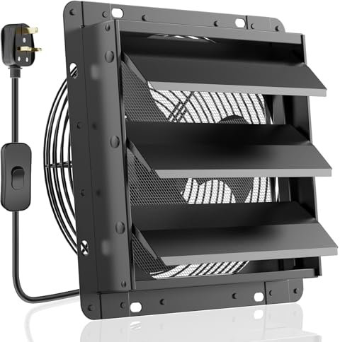 HG Power 250mm Shutter Exhaust Fan with Mesh Screen 1100m³/h Wall Mounted Extractor Fan Low Noise Shed Exhaust Fan for Ventilation Use, Basement, Gable, Chicken Coop, Black