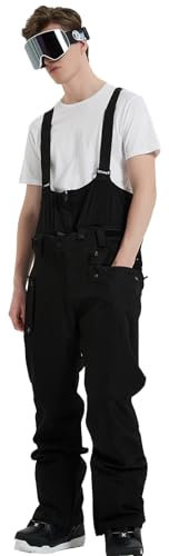 HOUZONIY Herren Skihose Wasserdicht Schneehose Softshellhose Winter Warm Gefüttert Snowboardhose Overall mit VAbnehmbar Träger
