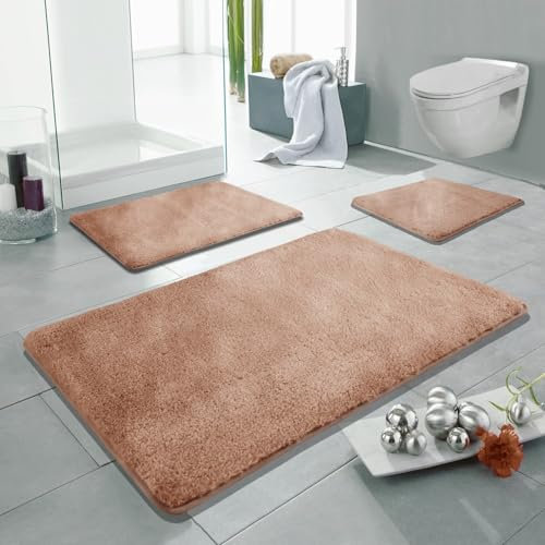 Linden Berg Badematte Apricot-Beige 50 x 80 cm - Rutschfester Badteppich - Mikrofaser - TPR-Rücken - Oekotex Zertifiziert - Saugfähig - Schnell Trocknend - Waschbar - Pflegeleicht