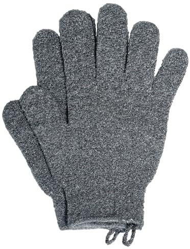 2Pcs Exfoliating Gloves - Bamboo Shower Gloves with Lanyard - Bath and Body Exfoliator Mitts - Scrubs Away Ingrown Hair and Dead Skin - for Shower, Spa and Massage Cell Remover Loofah - Grey