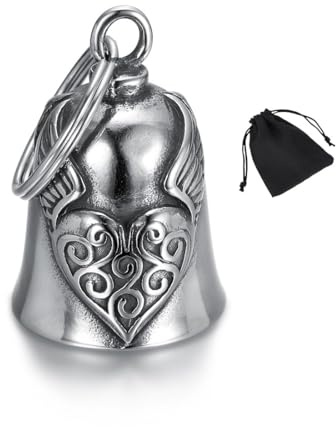 NJCXOLA Campana de moto Guardian Bell para motocicleta, campanilla de motocicleta, amuleto de la suerte, campana de protección de ángel para bendecir la paz, amuleto de la suerte, plata, Talla única