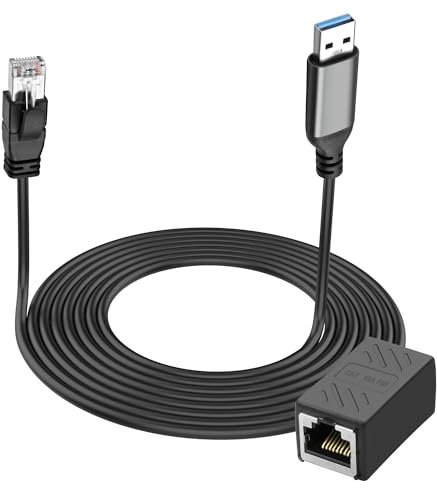 XMSJSIY Cable USB A a Ethernet Gigabit LAN de 1 Gbps USB 3.0 tipo A macho a RJ45 macho/hembra cable adaptador para ordenador portátil y más directamente conectado a conmutador, router, módem – 2 M/6,5