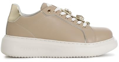 CAFèNOIR - Sneakers da Donna in Morbida Pelle con Accessori Gioiello Removibili, Scarpe Sportive Eleganti con Dettagli Laminati e Sottopiede in Pelle, Calzatura Allacciata Casual Chic