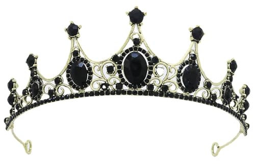 Black Schwarze Barockkrone, Kristallkrone Neue Hochzeit Tiara mit Strasssteinen Braut Tiara Stirnband Gothic Style Kopfbedeckung für Tanz Party Hochzeit Festival Geburtstag Party