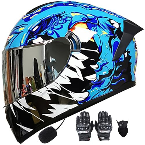 Letetexi Casque Moto Intégral Bluetooth Femme,ECE Homologué Casques Moto Intégraux pour Homme,Casques Scooter Homme avec Anti-buée Double Visière,Casque Racing Réduction Bruit Noël 55~64cm