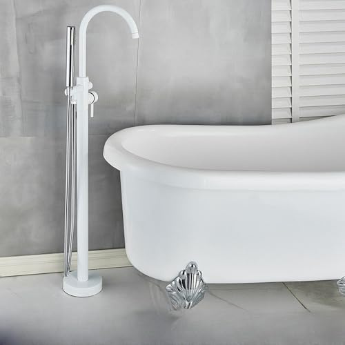 Grifo de bañera de pie, mezclador monomando con rotación de 360°, grifo de ducha con ducha de mano ABS, grifo de ducha para baño, cromo blanco B, incluye: 1 grifo