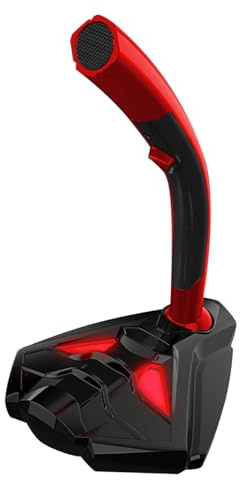 Supvox Rotes 3,5-mm Computermikrofon aus Kunststoff mit LED Licht | Notebook und Pc, Omnidirektionaler Chip, 360° Drehbar, Lautstärke Anpassbar