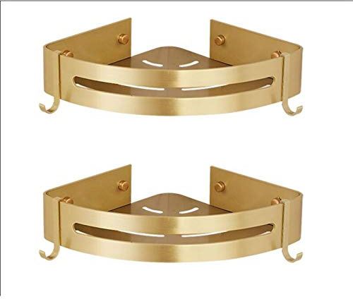 Étagère d'angle de salle de bain murale en aluminium brossé doré pour douche et baignoire, gain de place, support d'angle pour shampooing, solution de rangement élégante pour salle de bain
