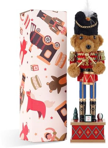 VorFor Casse Noisette Noel Puppe,28cm Figurine, Nutcracker Christmas,Casse Noisette en Bois(Tambour Soldat Petit Ours),Décoration De Noël à l'intérieur,Un Excellent Cadeau De