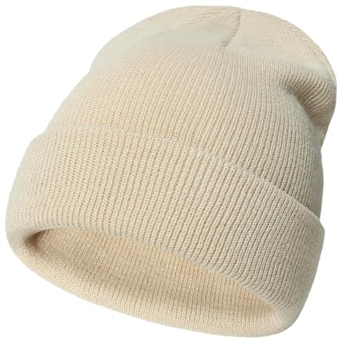 MCWTH Toddler Beanie Hat for Boys Girls, Baby Knit Winter Hat Soft Stretchy Caps for Infants Kids 0-6 Years Old Beige-S