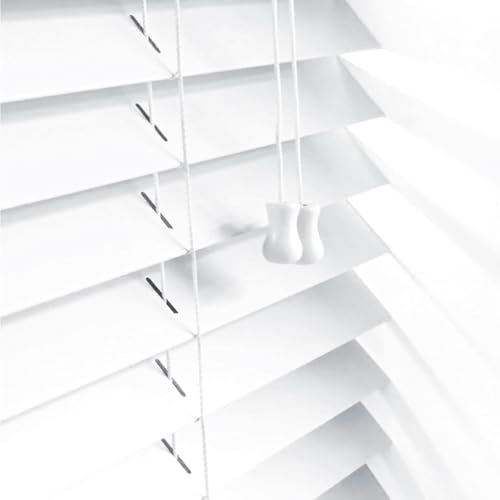 Ev Dekor Smooth Faux Wood Wooden Venetian Blinds with Strings 50mm Slats Trimmable Child Safe Easy Fit Office Home Blind Window curtains (white, 114 x 150cm)