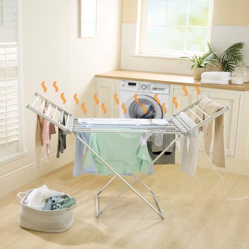 3 Pagen® elektrisch beheizbarer Wäscheständer – zusammenklappbar – schnelles Trocknen bei 55°C – mit 18 Heizstäben - ideal für kleine Wohnungen – Leistung: 230 W