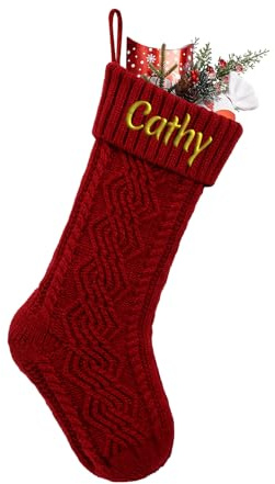 papasgix Christmas Stockings Personalised 18 Large Stocking(Knit C-1 PC) | Custom Name Knitted Xmas for Kids Family, Stocking for Holiday Family Party Decoration