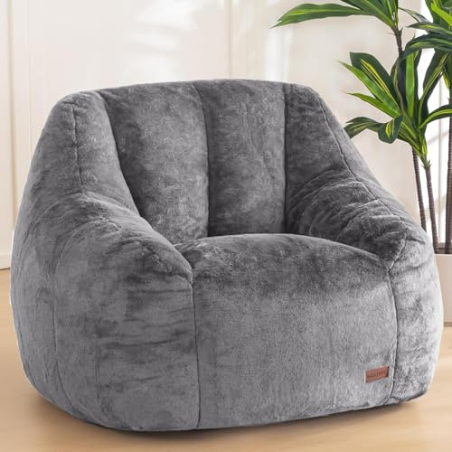MAXYOYO Bean Bag Chair for Adults or Children, Soft Faux Fur Floor Single with Filling, Comfy Bean Bag Sofa with Back Support, Accent Chair, Armchair for Living Room & Bedroom