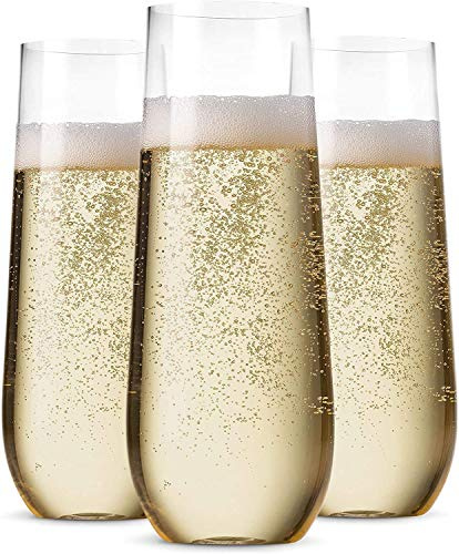 36 Stemless Plastic Champagne Flutes 9 Oz Disposable Clear Toasting Glasses