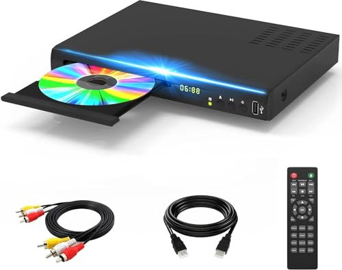 Lettore DVD Blu-Ray per TV, lettore dischi HD con cavi AV HDMI, Home Theater, lettore CD DVD integrato PAL NTSC con ingresso USB coassiale AV HDMI, supporto multi-regione, telecomando incluso