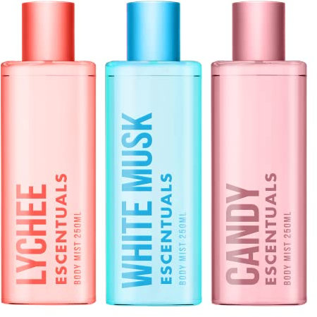 Escentuals Soft Tropical Coffret Brume Parfumée, Lychee, White Musk and Candy Brume Corporelle Parfumée Pour Femme 250ml (Lot de 3)