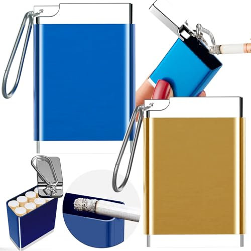 Pack of 2 Portable Ashtray, Cigarette Pocket Ashtray, Creative Windproof Ashtray, Pocket Ashtray, Odour-Proof, with Lid, Odour-Proof, Suitable for Travel, Office (Blue, Gold)