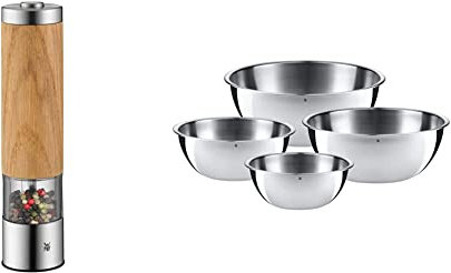 WMF Elektrische Mühle Ceramill Eichenholz Cromargan Edelstahl rostfrei spülmaschinengeeignet & Schüssel-Set Gourmet für die Küche 4-teilig Edelstahl Cromargan Multifunktional
