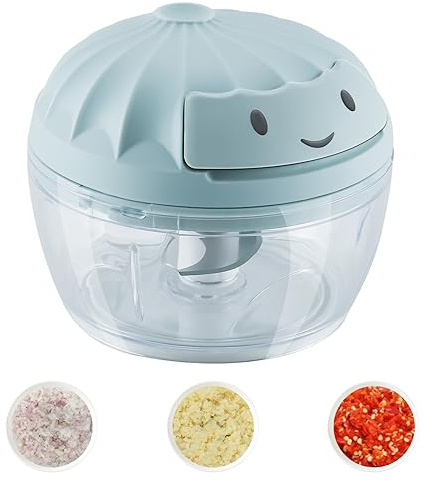 SAYIHEXIHE Garlic Chopper Mini Manual Hand Food Chopper for Kitchen Onion Dicer Crusher Garlic Mincer Blue 160ml