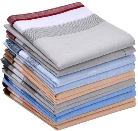 Wisebom Fazzoletti per Uomo, 12 pezzi Grandi Tradizionali Fazzoletti in Cotone, Fazzoletti in Stoffa da Uomo, Fazzoletti da Taschino in Plaid- Grandi dimensioni 40 x 40 cm