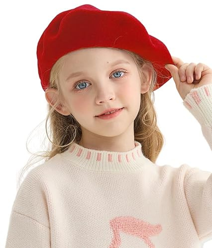 Kids Girl Wool Beret French Classical Style Cap in Solid Color - Vintage Winter Autumn Warm Newsboy Baker Hat