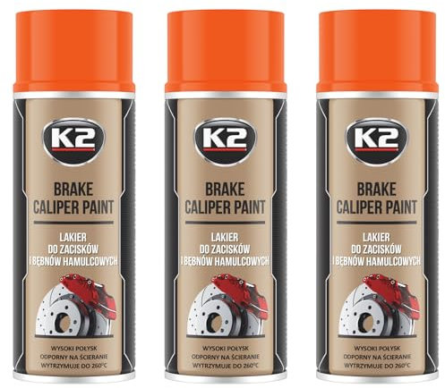 K2 Pintura para Pinzas de Freno Anticalórica Pack de 3 Color Naranja Alta Resistencia a Temperaturas hasta +260°C 400 ML
