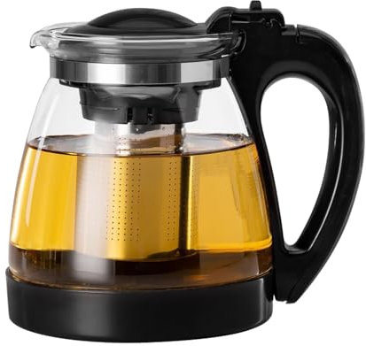 Tetera de cristal: tetera WEGREAT de 2 L con colador, tetera de cristal con colador, resistente al calor, fácil limpieza, adecuada para preparar té, té de flores, té de hierbas y bolsas de té