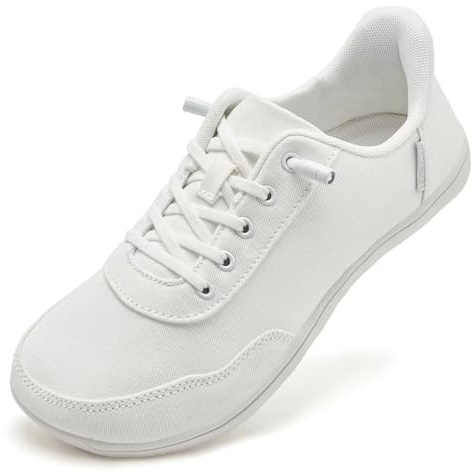 HOBIBEAR Women Barefoot Shoes Hands Free Mens Minimalist Sneakers Wide Toe Box Slip On Canvas Zero Drop Breathable Lightweight Walking Comfortable Casual Fashion All White 5.5 Wide