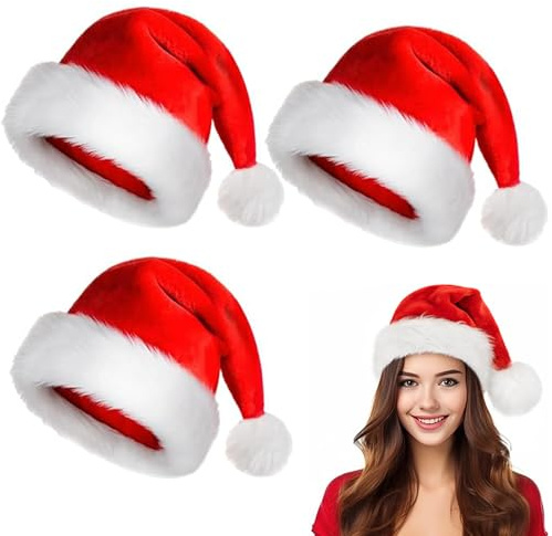 Paquete De 3 Gorros De Papá Noel De Felpa Rojos, Estilo Adulto, Ideales Para Año Nuevo y Días Festivos