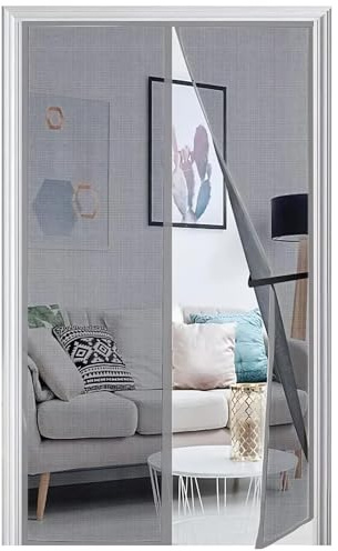 Panngu Fly Screen Balcony Door Magnetic 90 x 210 cm, 2024 Reinforced Fly Curtain, Patio Door, Magnets Door, No Drilling, Fly Net, Balcony Insect Protection Door, Magnetic Mosquito Net Curtain, Grey