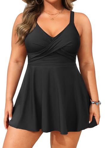Aqua Eve Plus Size Swim Dress - Two Piece Tankini Swimsuit Tummy Control Bathing Suit with Shorts 2025 Black 18W