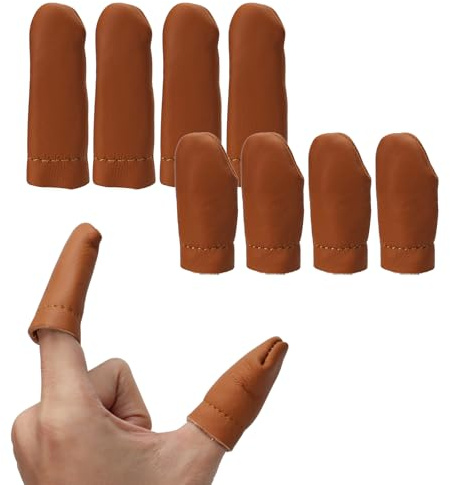 DBOO 4 Pairs Sewing Thimble Needle Felting Knitting Finger Thimble Guards Tools Real Leather Finger Protector for Hand Craft Sewing Needlework (Color Random)
