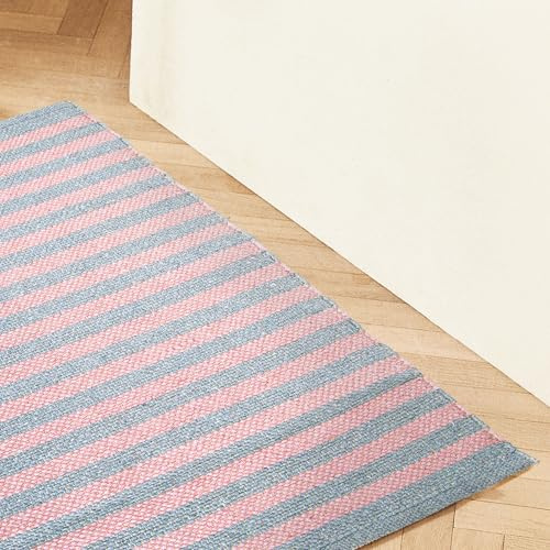 Sono a casa, Tappeto Multiuso 50x80 cm, Misto Cotone, Rosa e Grigio | Multiuso 50x80 cm, Intrecciato, Lavabile, Morbido e Resistente Perfetto per Ingresso, Cucina, Bagno, Camera da Letto