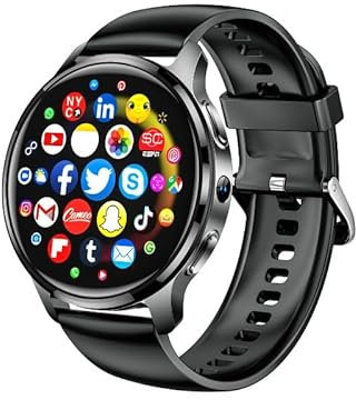 XINDADA Montre intelligente Android P68 4G 64 Go 466 x 466 Amoled avec caméra 500 W Fréquence cardiaque GPS WiFi Gooogle Play Carte SIM Smartwatch pour homme (noir, 4 Go 64 Go)