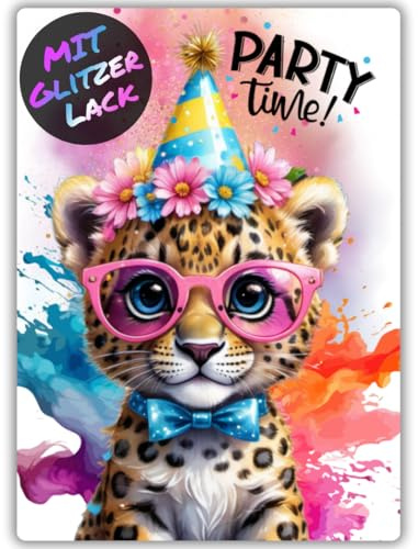 celebr8te 12x Cartes d'invitation à paillettes Party Leo Lion - Anniversaire adolescent garçons & filles - invitations d'anniversaire animaux cool incl. image Messenger & bon vacances