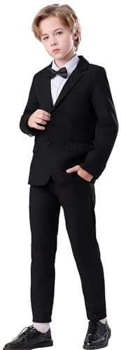 DANUOKU 2 Piece Boys Suits Set, Kids Blazer & Trousers, Leisurewear or Wedding Party Pageboy Outfit,Black,7 Years, 140