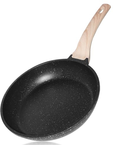 Jomdjmskes Sartenes Antiadherentes, 24 cm Revestimiento Granito Sartenes para Huevos con Mango Baquelita Woodgrain Antiquemadura, Apto para Todo Tipo Cocinas Incluida Inducción, Saludable y No Tóxica
