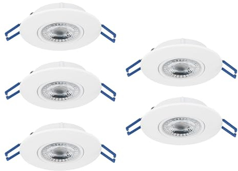 EGLO 5-pack LED infällda spotlights Cedrez, Ø 9 cm, extra platta takspots | taklampor med dip-switch, vit plast, varmvit, neutralvit, kallvit
