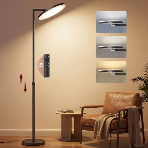 VASAGLE Uplighter Floor Lamp for Living Room, 36W LED Reading Standing Lamp with Rotatable Head for Bedroom, Office, Timer and Memory Function, Button and Remote Control, Matte Black LFL008BD03