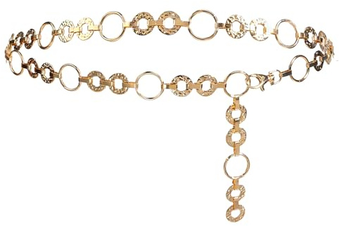 SANTUO Metal Waist Chain Belt, Gold Adjustable Body Link Belt for Women | Multi-Layer Hollow Out Fashion Bling Chain for Dresses, Jeans, Pants and Coat