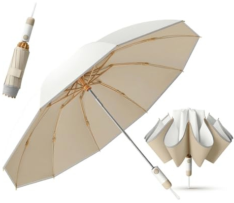 Large Sun Protection UV Windproof Strong Automatic Folding Travel Umbrellas | UPF50+,Multi-Layer Coating,Heat Isolation,Drip-Free 105cm Inverted Canopy,Heavy-Duty Farbic,Stormproof Rainproof Sun Brolly
