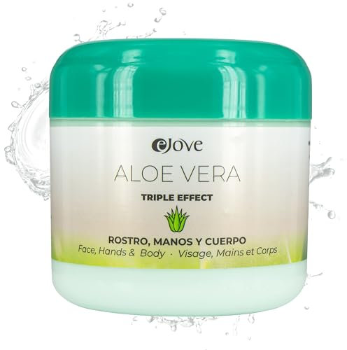 Ejove Crema all'Aloe Vera Triplo Effetto Per Viso Mani e Corpo 300 ml | 100% Aloe Vera delle Canarie e oli essenziali | Crema multiuso naturale per pelle secca e sensibile | Protezione anti-età