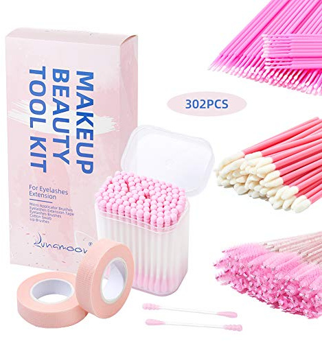 Lunamoon 100 Stück Mikrobürsten+100 Stück Reinigungsstab+50 Stück Mascara Pinsel+50 Stück Lip Gloss Pinsel+2 Pcs Band für Wimpernverlängerung (PINK SET)