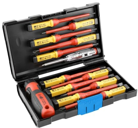 Högert Technik - Set di 13 cacciaviti isolati Kit - Cacciaviti magnetici a taglio e a croce - 1000V VDE - Impugnatura antiscivolo - Utensile elettrico universale