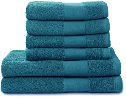 jilda-tex Handtuch Duschtuch Gästetuch Badematte Set Soft Cotton 100% Bio-Baumwolle GOTS (Petrol, 6er-Set Hand-/Duschtuch(4x50x100 cm + 2x70x140 cm))