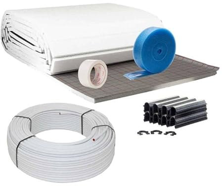 Fußbodenheizung Warmwasser Set 90m² Tackersystem 25 mm Rollbahn Alu-Verbund Rohr VA15 Zubehör