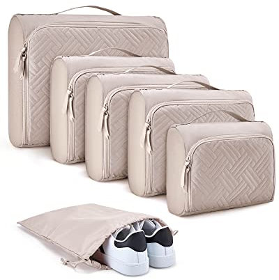 BAGSMART 6 Teilige Packing Cubes, Koffer Organize, Packtaschen Set für Urlaub und Reisen, Packwürfel für Reisen, make up organizer, Kleidertaschen für Kleidung Unterwäsche Kosmetik, Beige