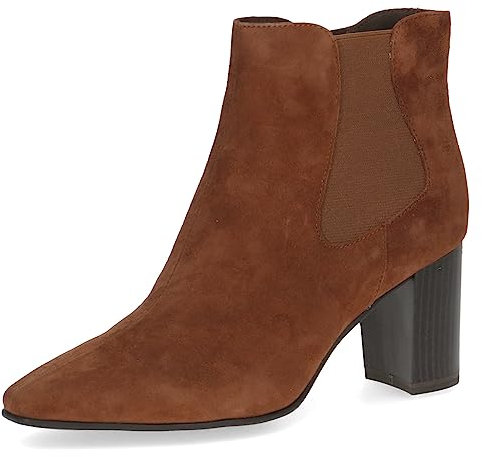 CAPRICE Damen Stiefeletten mit Absatz aus Leder Spitz, Braun (Cognac Suede), 37 EU