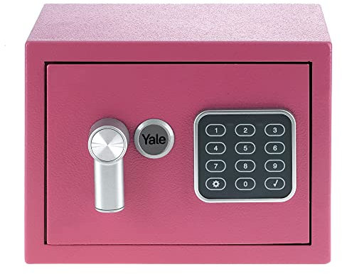 Yale Coffre-Fort Acier Rose à sceller ou Poser - Compact 3.8L - Serrure Electronique Code 3 à 8 Chiffres 17x23x17cm YSV/170/DB2/P